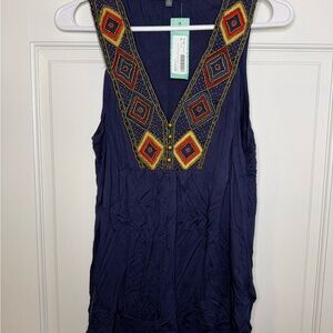Brixon Ivy Navy Tank Top with Colorful Embroidery
